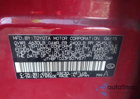 2015 Lexus Is 250 from USA, damaged, VIN JTHBF1D23F5079571